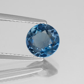 Topacio azul natural de 1,43 ct, corte redondo, VS-SI