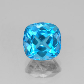 Topacio azul natural de 2,99 ct, corte cojín, VVS-VS