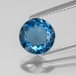 Topacio azul natural de 1,97 ct, corte redondo, VS