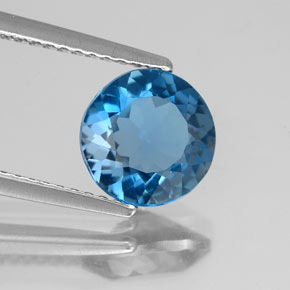 Topacio azul natural de 1,97 ct, corte redondo, VS