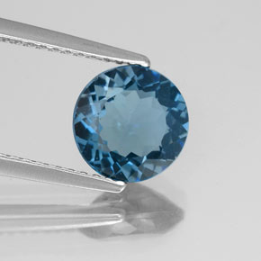 Topacio azul natural de 1,92 ct, corte redondo, VS-SI