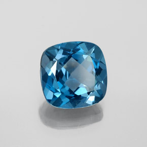 Topacio azul natural de 3,68 ct, corte cojín, VVS