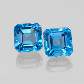 Gemas de topacio azul natural de  ct, corte esmeralda, VS
