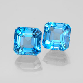 Gemas de topacio azul natural de  ct, corte esmeralda, VS