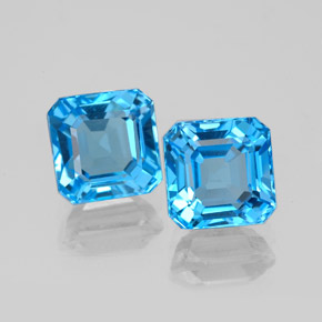 Gemas de topacio azul natural de  ct, corte esmeralda, VS