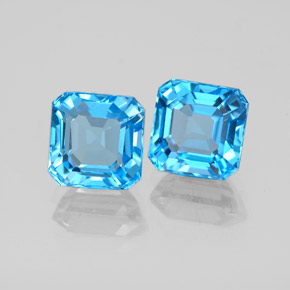 Gemas de topacio azul natural de  ct, corte esmeralda, VS