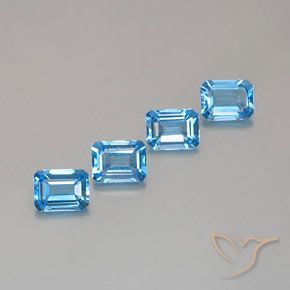 Gemas de Topacio Azul Suizo natural de 7.43 ct, Corte Octágono / Esmeralda, VVS-VS