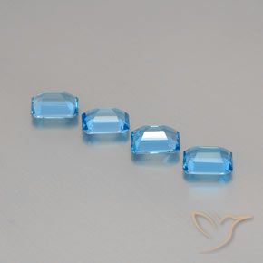 Gemas de Topacio Azul Suizo natural de 7.43 ct, Corte Octágono / Esmeralda, VVS-VS