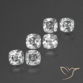 Gemas de Topacio Blanco claro natural de 3.00 ct, Forma Cojín, VVS-VS