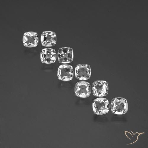 Gemas de Topacio Blanco claro natural de 4.41 ct, Corte Cojín, VVS-VS