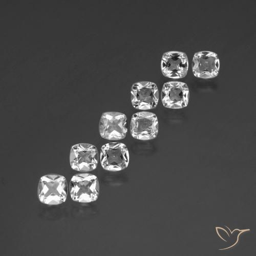 Gemas de Topacio Blanco claro natural de 4.52 ct, Forma Cojín, VVS-VS