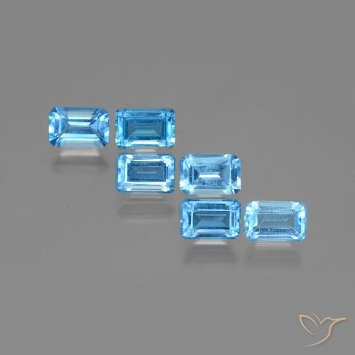 Gemas de topacio azul natural de 4,26 ct, corte esmeralda, VS