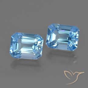 Gemas de Topacio Azul Suizo natural de 5.87 ct, corte esmeralda, VVS