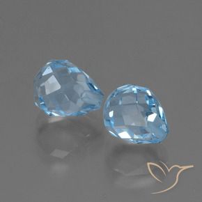 Gemas de Topacio Azul Cielo natural de 4.96 ct, Corte Briolette, VVS-VS