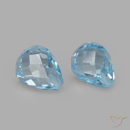 Gemas de Topacio Azul Cielo natural de 4.95 ct, Corte Briolette, VVS-VS