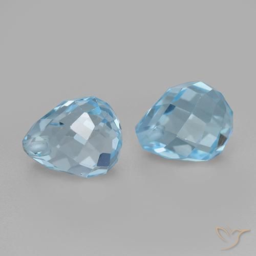 Gemas de Topacio Azul Cielo natural de 4.95 ct, Corte Briolette, VVS-VS