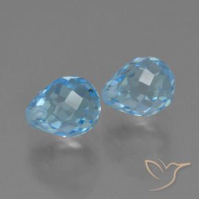 Gemas de Topacio Azul Suizo natural de 5.32 ct, Corte Briolette, VVS-VS