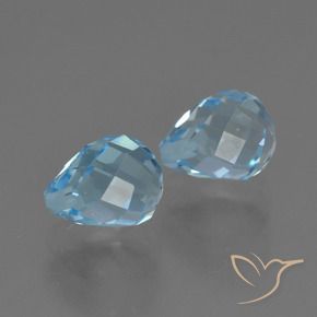 Gemas de Topacio Azul Suizo natural de 4.93 ct, Corte Briolette, VVS-VS