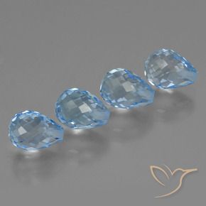 Gemas de Topacio Azul Suizo natural de 9.08 ct, Corte Briolette, VVS-VS
