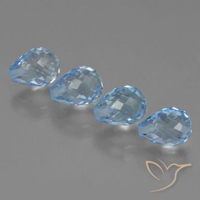 Gemas de Topacio Azul Suizo natural de 9.08 ct, Corte Briolette, VVS-VS