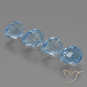 Gemas de Topacio Azul Suizo natural de 10.98 ct, Corte Briolette, VVS-VS