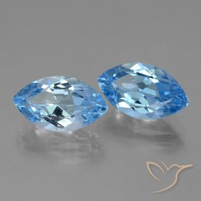 Gemas de Topacio Azul Suizo natural de 8.73 ct, Marquesa, VVS-VS