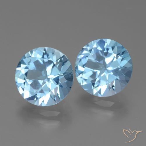 Gemas de Topacio Azul Suizo natural de 6.35 ct, Redondo, VVS-VS