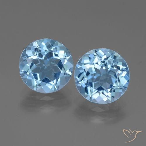 Gemas de Topacio Azul Suizo natural de 6.34 ct, Corte Redondo, VVS-VS