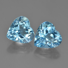 Gemas de Topacio Azul Suizo natural de 8.80 ct, Forma de corazón, VVS-VS