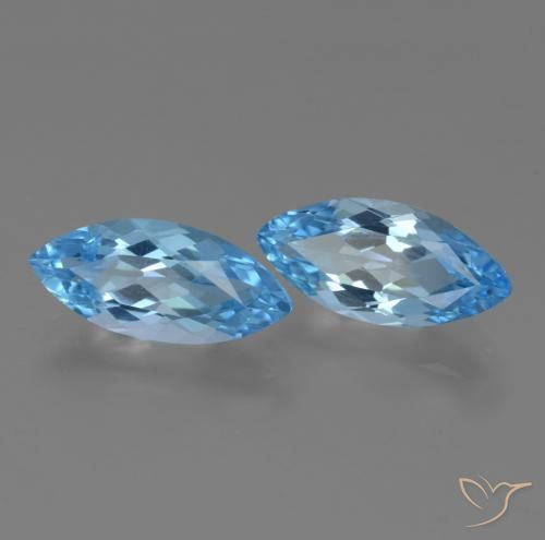Gemas de Topacio Azul Suizo natural de 6.87 ct, Marquesa, VVS-VS