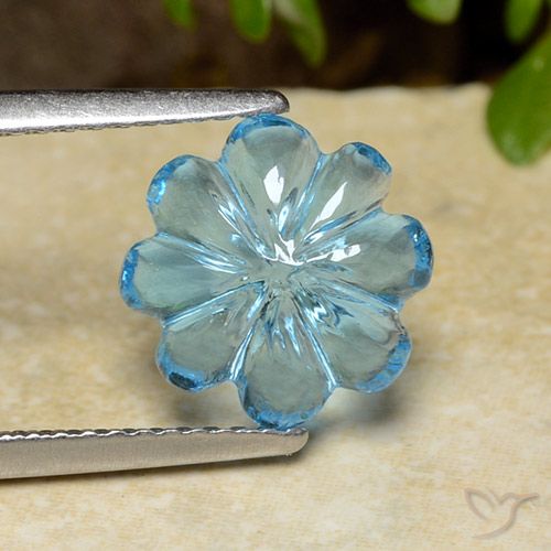 3.47ct Natural Azul Cielo Topacio, Corte Flor, Transparente
