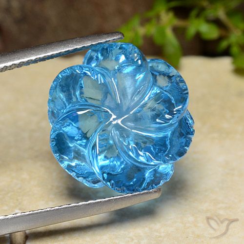 Topacio Azul Suizo natural de 17.92 ct, Corte Flor, Transparente