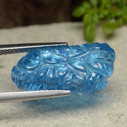 Topacio Azul Suizo natural de 11.53 ct, Corte Flor, Transparente