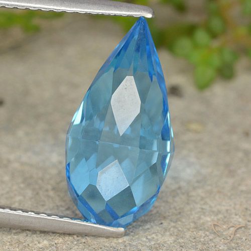6.64ct Natural Azul Suizo Topacio, Corte Briolette, VS