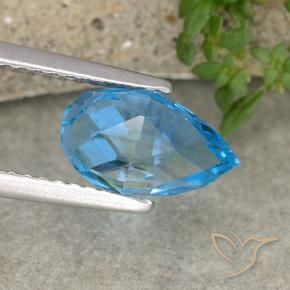 Topacio Azul Suizo natural de 3.59 ct, Corte Briolette, VVS-VS