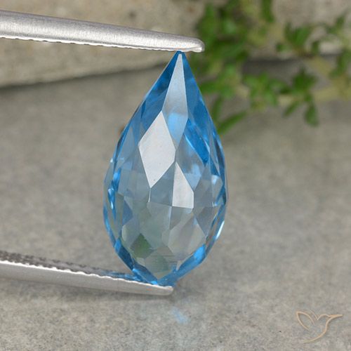 6.71ct Natural Azul Suizo Topacio, Corte Briolette, VVS-VS