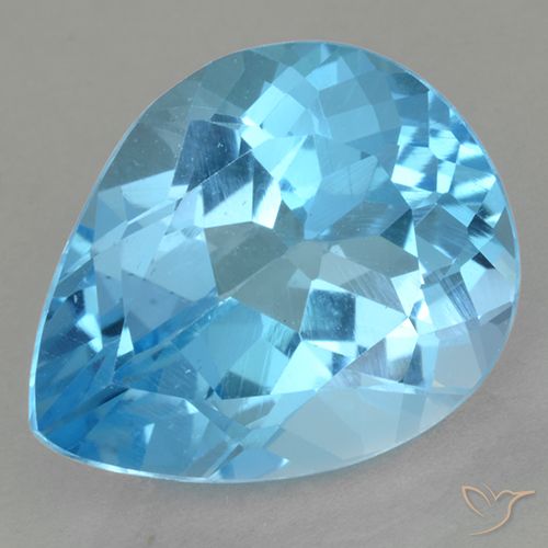 Topacio azul natural de 13,09 ct, en forma de pera, VVS-VS
