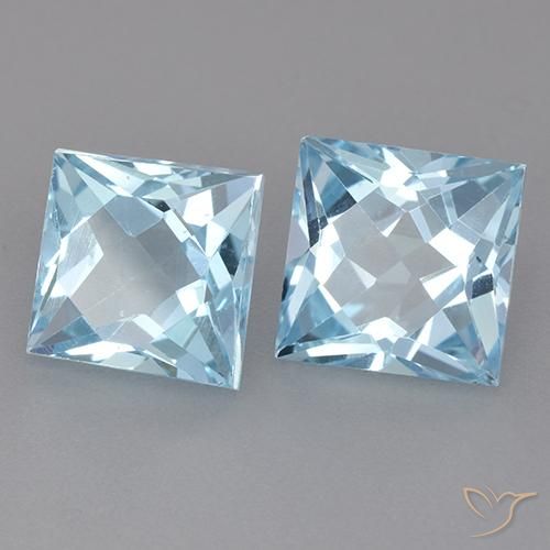 Gemas de Topacio Azul Cielo natural de 6.43 ct, Cuadrado, VVS