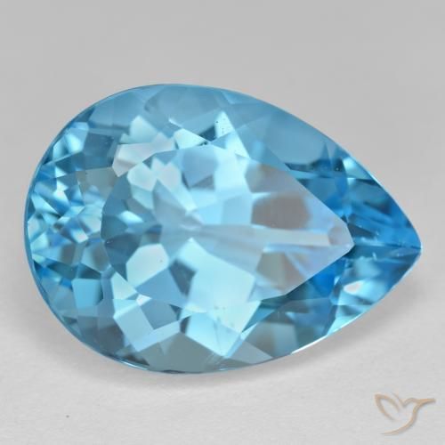 Topacio Azul Suizo natural de 18.96 ct, En forma de pera, VVS-VS