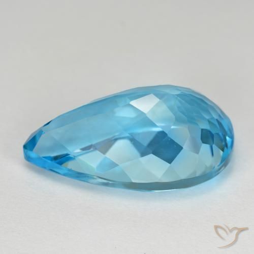 Topacio azul natural de 15,94 ct, en forma de pera, VVS-VS