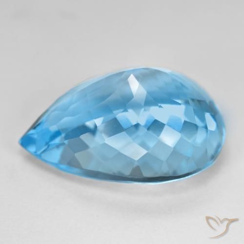 Topacio azul natural de 26,91 ct, en forma de pera, VVS-VS
