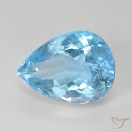 Topacio Azul Suizo natural de 12.83 ct, En forma de pera, VVS-VS