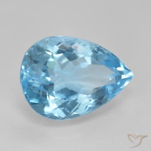 Topacio Azul Suizo natural de 12.83 ct, En forma de pera, VVS-VS