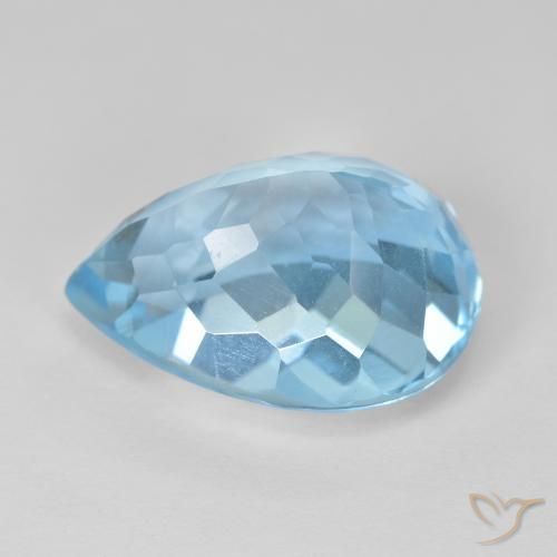 Topacio Azul Suizo natural de 12.83 ct, En forma de pera, VVS-VS