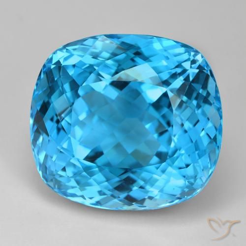 Topacio Azul Suizo natural de 103.31 ct, Corte Cojín, VVS
