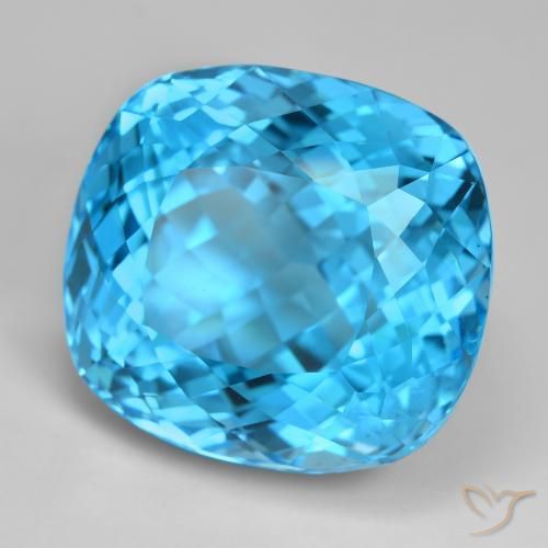 Topacio Azul Suizo natural de 103.31 ct, Corte Cojín, VVS