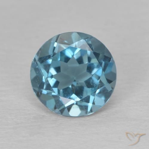 Topacio azul natural de 1,59 ct, corte redondo, VVS-VS