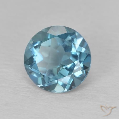 Topacio azul natural de 1,59 ct, corte redondo, VVS-VS