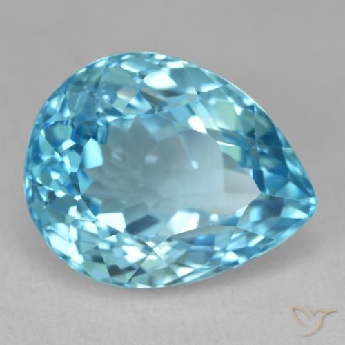 Topacio Azul Suizo natural de 21.84 ct, En forma de pera, VVS-VS