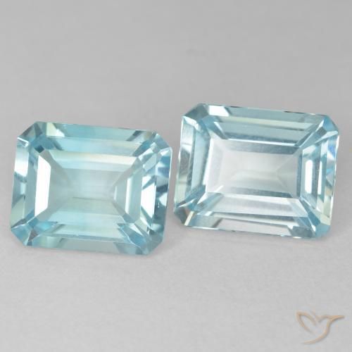 Gemas de Topacio Azul verdoso claro natural de 7.57 ct, Corte Octágono / Esmeralda, VVS-VS